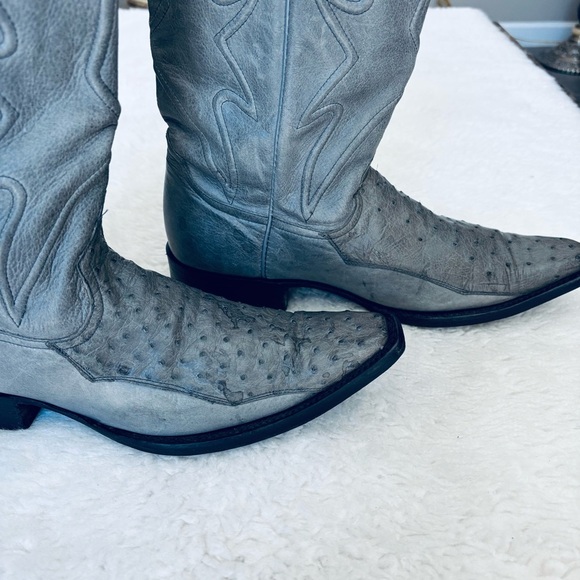 Minerva Genuine Ostrich Leather Gray Western Cowboys boots Size 8.5 - Picture 13 of 16